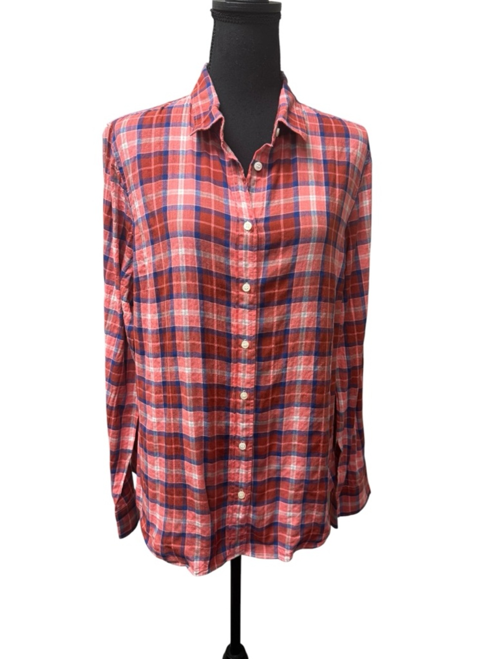 J Crew Plaid Button Down Shirt XL Red Blue Pink Cotton Stretch Classic